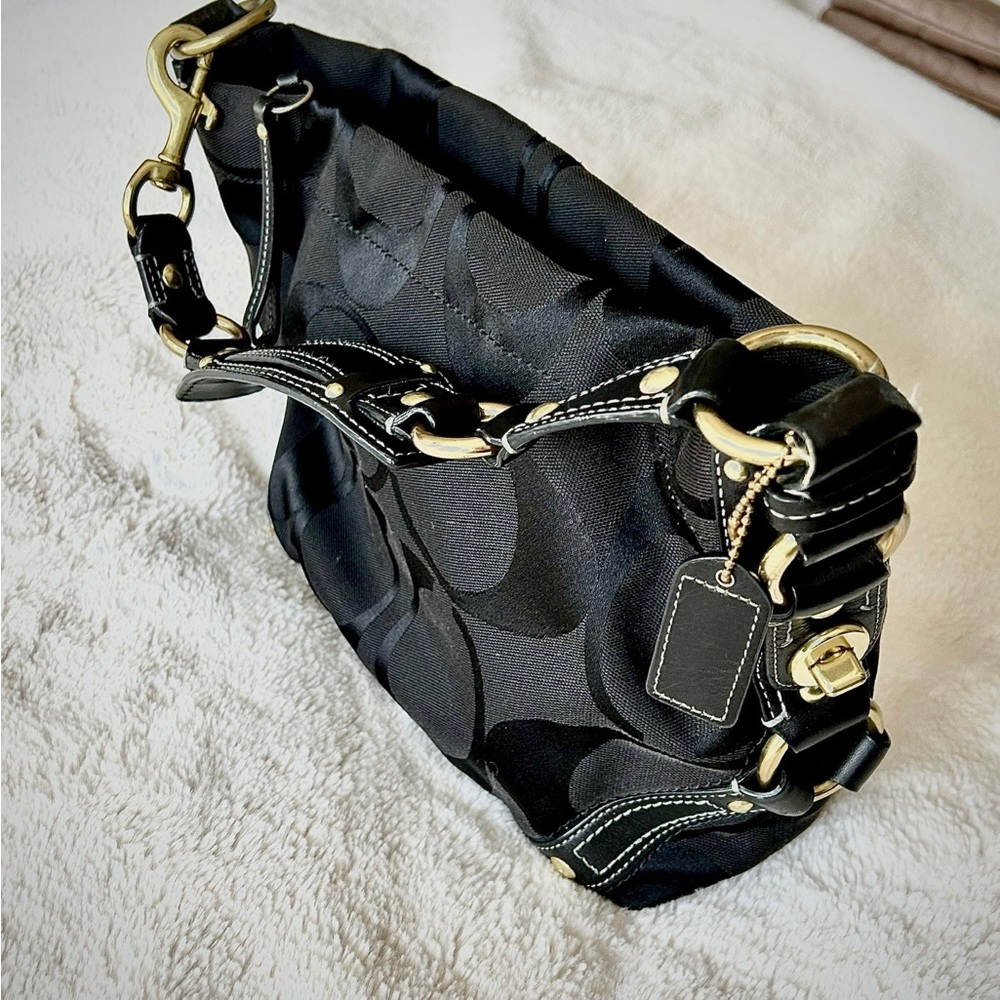 Coach Black Canvas Logo Print shoulder bag